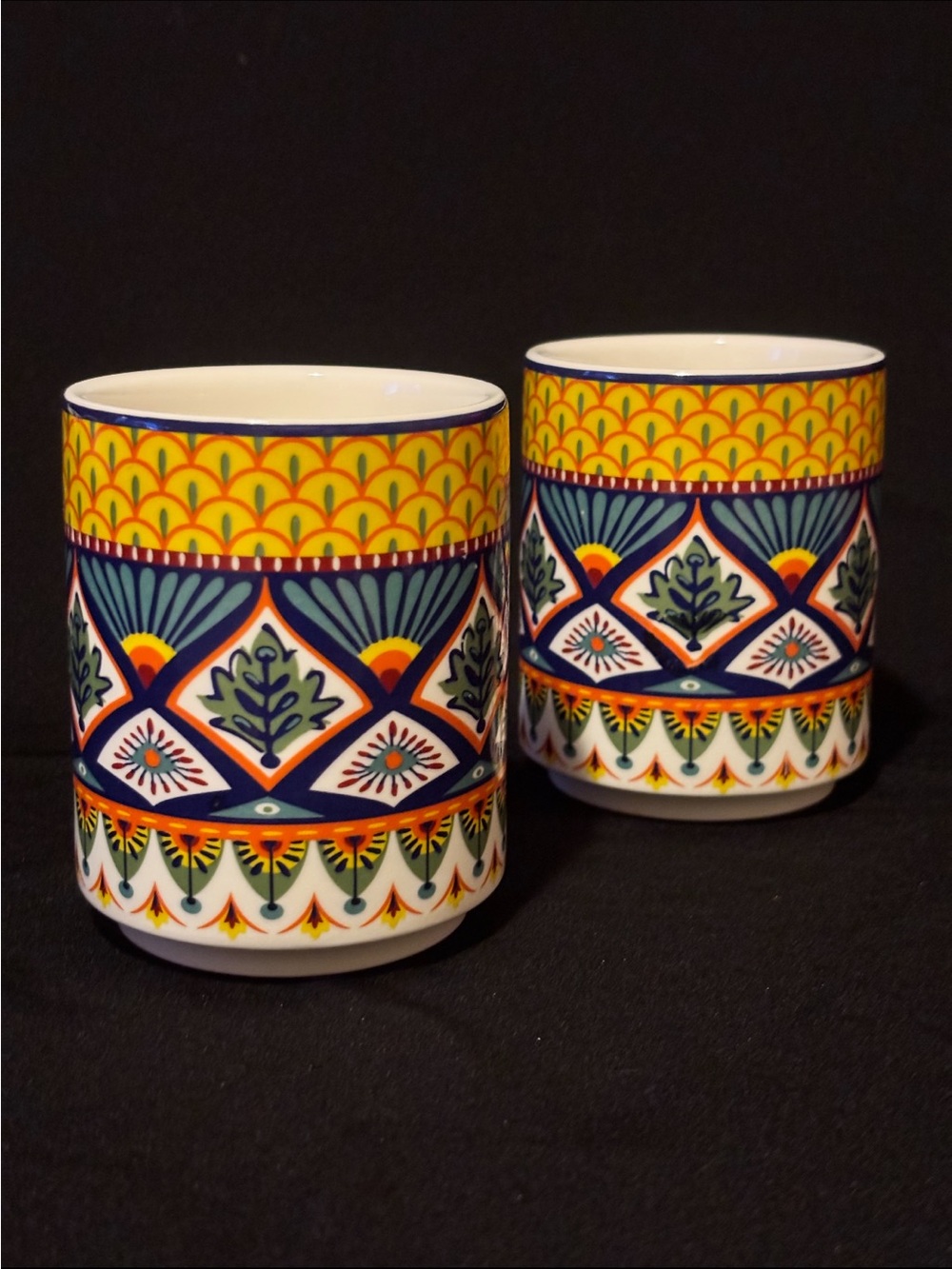 Set of 2 Handpainted Bico Stackable Cups 3.75 Inches Tall X 3 Inches Wide
